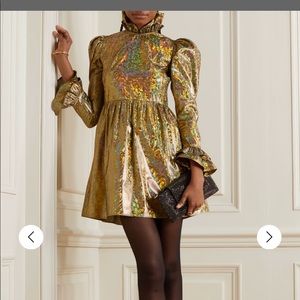 Batsheva gold metallic llame dress size 4